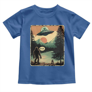 Funny Bigfoot Sasquatch Alien Spaceship UFO Introvert Bruh Toddler T Shirt TS11 Royal Blue Print Your Wear