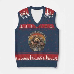All Animals Are Pettable Some Only Once V-Neck Knit Sweater Vest Retro Wild Animals