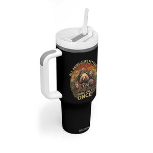 All Animals Are Pettable Some Only Once Tumbler With Handle Retro Wild Animals