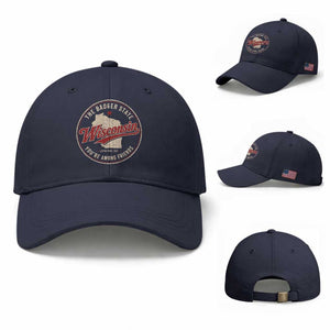 Wisconsin The Badger State Baseball Cap You're Among Friends Retro WI State