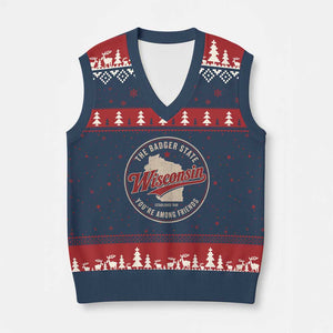 Wisconsin The Badger State V-Neck Knit Sweater Vest You're Among Friends Retro WI State