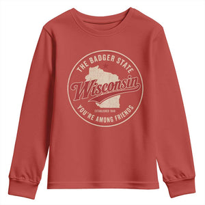 Wisconsin The Badger State Youth Sweatshirt You're Among Friends Retro WI State