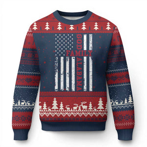 God Family Alabama Ugly Christmas Sweater AL Game Day Christian American Flag