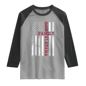 God Family Alabama Raglan Shirt AL Game Day Christian American Flag