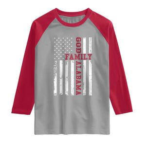 God Family Alabama Raglan Shirt AL Game Day Christian American Flag