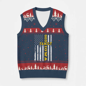 God Family Iowa V-Neck Knit Sweater Vest IA State Game Day Christian American Flag