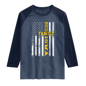 God Family Iowa Raglan Shirt IA State Game Day Christian American Flag