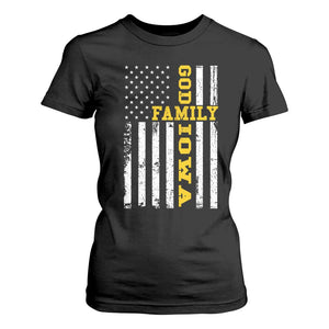 God Family Iowa T Shirt For Women IA State Game Day Christian American Flag