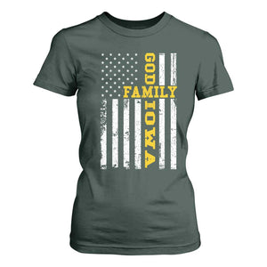 God Family Iowa T Shirt For Women IA State Game Day Christian American Flag
