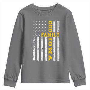 God Family Iowa Youth Sweatshirt IA State Game Day Christian American Flag
