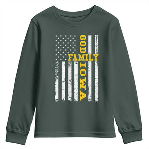 God Family Iowa Youth Sweatshirt IA State Game Day Christian American Flag