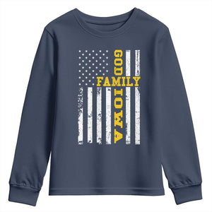 God Family Iowa Youth Sweatshirt IA State Game Day Christian American Flag