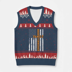 God Family Tennessee V-Neck Knit Sweater Vest TN Game Day Christian American Flag