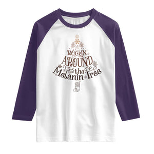 Christmas African American Raglan Shirt Rockin' Around The Melanin Tree Xmas TS11 White Purple Print Your Wear