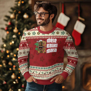 Xmas In Hawaii Ugly Christmas Sweater Mele Kalikimaka Tiki Hibiscus Flower Santa Hat TS11 Hibiscus Print Your Wear