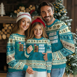 Xmas In Hawaii Ugly Christmas Sweater Mele Kalikimaka Tiki Hibiscus Flower Santa Hat TS11 Teal Print Your Wear