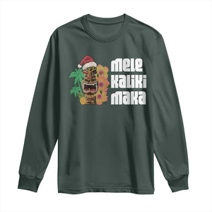 Christmas In Hawaii Long Sleeve Shirt Mele Kalikimaka Tiki Hibiscus Flower Santa Hat TS11 Dark Forest Green Print Your Wear