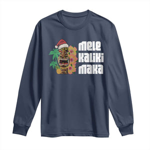 Christmas In Hawaii Long Sleeve Shirt Mele Kalikimaka Tiki Hibiscus Flower Santa Hat TS11 Navy Print Your Wear