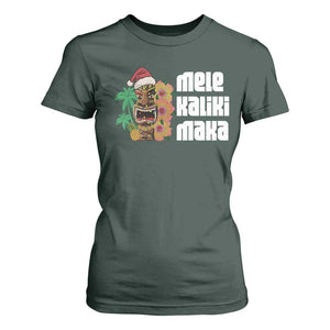 Christmas In Hawaii T Shirt For Women Mele Kalikimaka Tiki Hibiscus Flower Santa Hat TS11 Dark Forest Green Print Your Wear