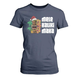 Christmas In Hawaii T Shirt For Women Mele Kalikimaka Tiki Hibiscus Flower Santa Hat TS11 Navy Print Your Wear
