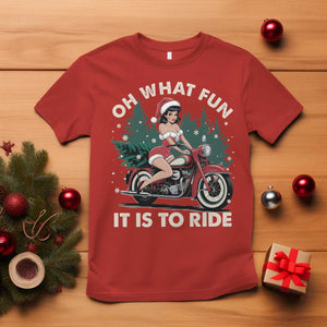 Funny Christmas Motorbike T Shirt Oh What Fun It Is To Ride Female Santa Biker TS11 Red Print Your Wear