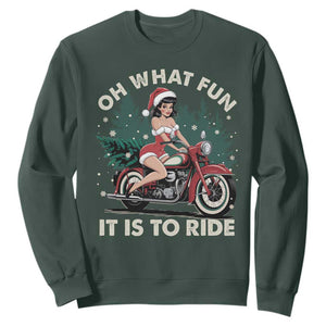 Funny Christmas Motorbike Sweatshirt Oh What Fun It Is To Ride Female Santa Biker TS11 Dark Forest Green Print Your Wear