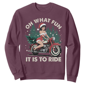Funny Christmas Motorbike Sweatshirt Oh What Fun It Is To Ride Female Santa Biker TS11 Maroon Print Your Wear