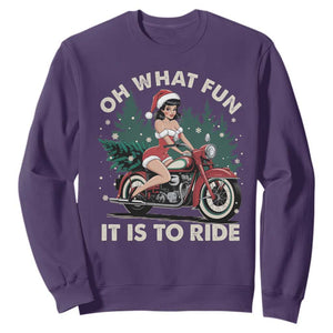 Funny Christmas Motorbike Sweatshirt Oh What Fun It Is To Ride Female Santa Biker TS11 Purple Print Your Wear