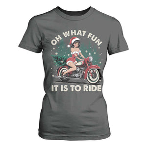 Funny Christmas Motorbike T Shirt For Women Oh What Fun It Is To Ride Female Santa Biker TS11 Dark Heather Print Your Wear