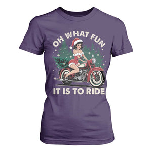 Funny Christmas Motorbike T Shirt For Women Oh What Fun It Is To Ride Female Santa Biker TS11 Purple Print Your Wear