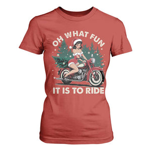 Funny Christmas Motorbike T Shirt For Women Oh What Fun It Is To Ride Female Santa Biker TS11 Red Print Your Wear