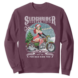 Christmas Female Santa Motorcycle Sweatshirt Sleighrider Custom Toys For Bad Kids Too TS11 Maroon Print Your Wear