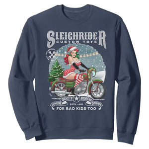 Christmas Female Santa Motorcycle Sweatshirt Sleighrider Custom Toys For Bad Kids Too TS11 Navy Print Your Wear
