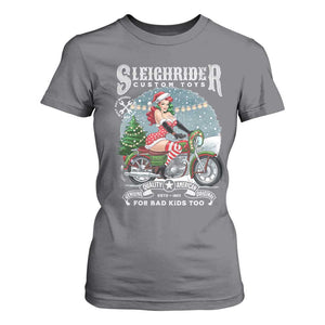 Christmas Female Santa Motorcycle T Shirt For Women Sleighrider Custom Toys For Bad Kids Too TS11 Charcoal Print Your Wear