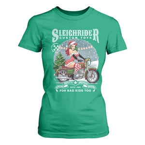 Christmas Female Santa Motorcycle T Shirt For Women Sleighrider Custom Toys For Bad Kids Too TS11 Irish Green Print Your Wear