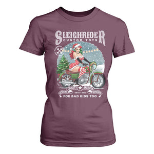 Christmas Female Santa Motorcycle T Shirt For Women Sleighrider Custom Toys For Bad Kids Too TS11 Maroon Print Your Wear