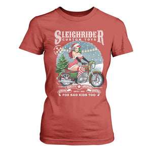 Christmas Female Santa Motorcycle T Shirt For Women Sleighrider Custom Toys For Bad Kids Too TS11 Red Print Your Wear