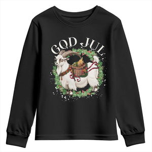 God Jul Youth Sweatshirt Yule Goat Christmas Wreath Winter Solstice TS11 Black Print Your Wear