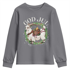 God Jul Youth Sweatshirt Yule Goat Christmas Wreath Winter Solstice TS11 Charcoal Print Your Wear