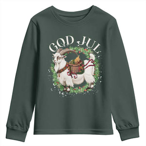 God Jul Youth Sweatshirt Yule Goat Christmas Wreath Winter Solstice TS11 Dark Forest Green Print Your Wear