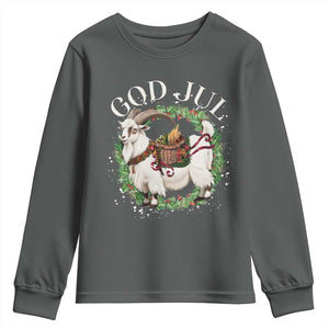 God Jul Youth Sweatshirt Yule Goat Christmas Wreath Winter Solstice TS11 Dark Heather Print Your Wear