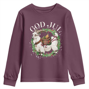 God Jul Youth Sweatshirt Yule Goat Christmas Wreath Winter Solstice TS11 Maroon Print Your Wear