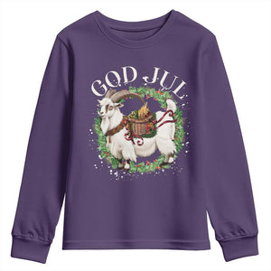 God Jul Youth Sweatshirt Yule Goat Christmas Wreath Winter Solstice TS11 Purple Print Your Wear