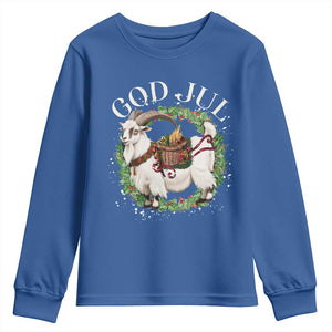 God Jul Youth Sweatshirt Yule Goat Christmas Wreath Winter Solstice TS11 Royal Blue Print Your Wear
