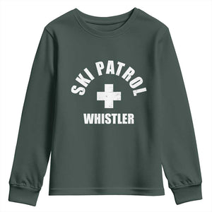 Ski Patrol Whistler Youth Sweatshirt Winter Slopes Skiing Snowboarding TS11 Dark Forest Green Print Your Wear