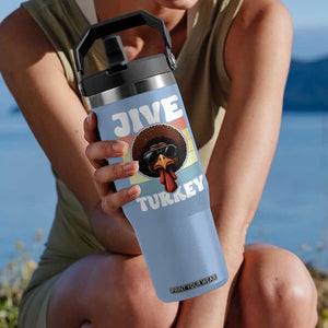 Funny Jive Thanksgiving Turkey Day Flip Straw Tumbler Retro Afro Black Turkey TS11 One Size: 30 oz Light Blue Print Your Wear