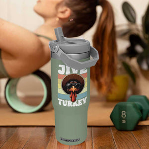 Funny Jive Thanksgiving Turkey Day Flip Straw Tumbler Retro Afro Black Turkey TS11 One Size: 30 oz Moss Green Print Your Wear