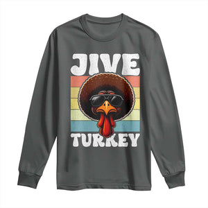 Funny Jive Thanksgiving Turkey Day Long Sleeve Shirt Retro Afro Black Turkey TS11 Dark Heather Print Your Wear