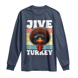 Funny Jive Thanksgiving Turkey Day Long Sleeve Shirt Retro Afro Black Turkey TS11 Navy Print Your Wear