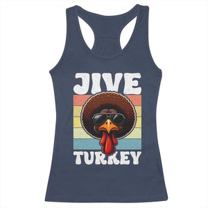 Funny Jive Thanksgiving Turkey Day Racerback Tank Top Retro Afro Black Turkey TS11 Navy Print Your Wear